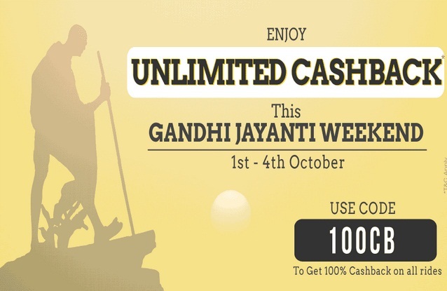 India Desire : Taxiforsure 100CB Gandhi Jayanti Weekend: 100% Cashback On All Rides From 1st To 4th Oct 2015